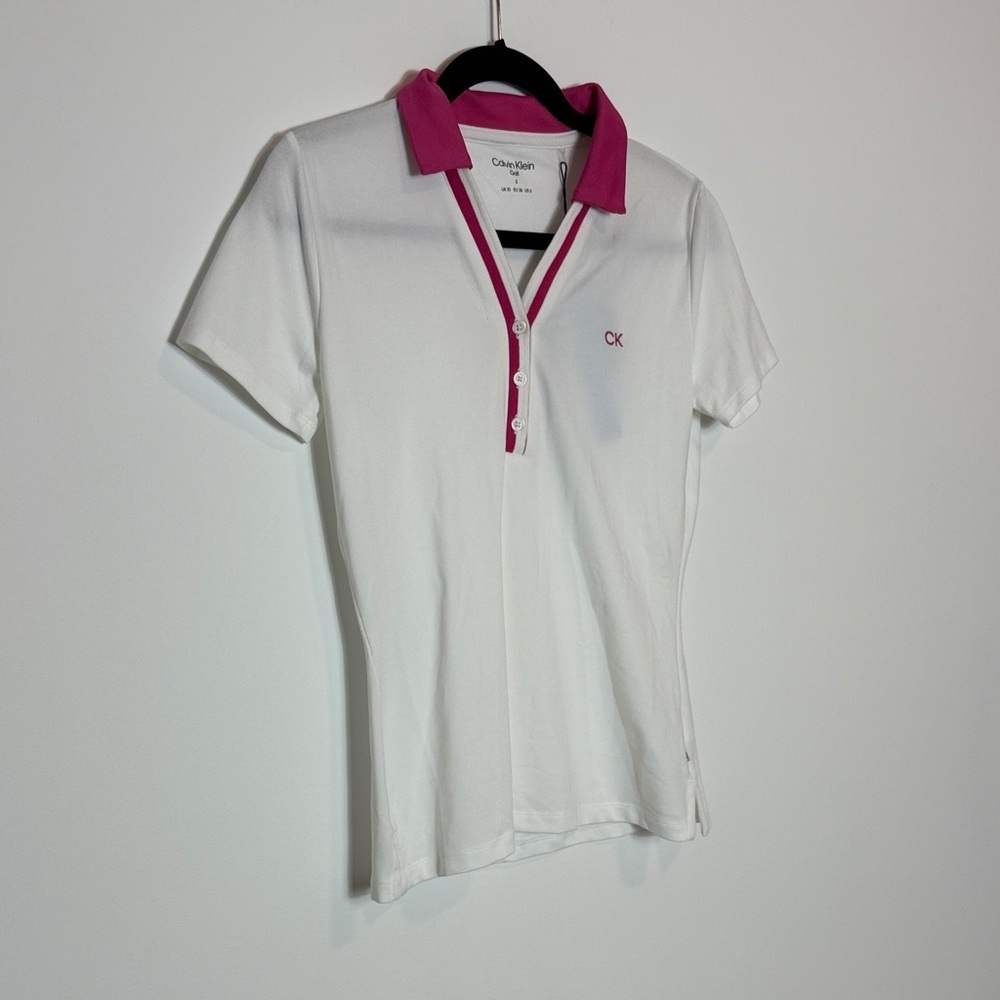 NWT Calvin Klein Women's White and Pink Button Down Shirt
